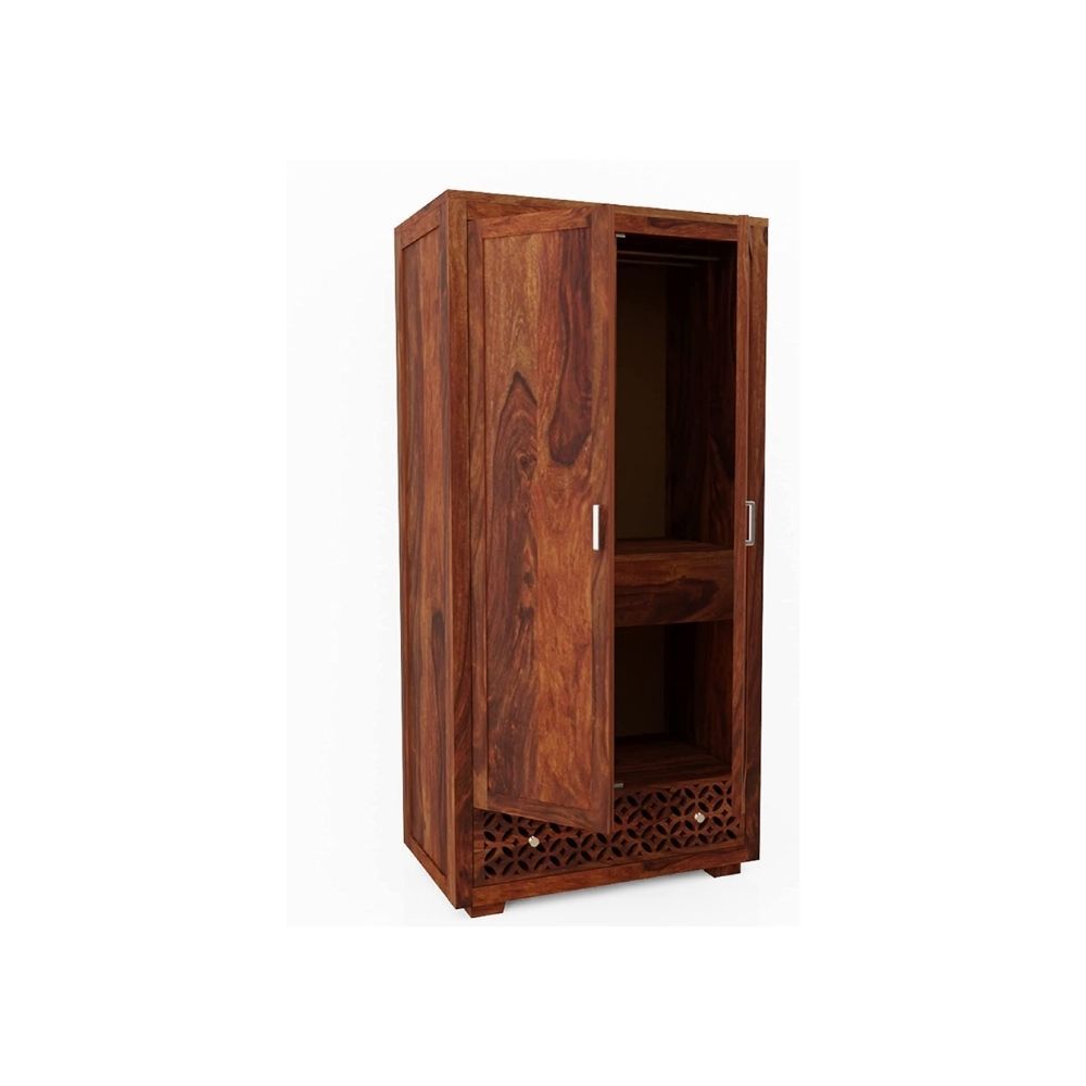 Aaram By Zebrs Furniture Sheesham Wood Wardrobe with 2 Door Storage Wooden Multipurpose Almirah for Home Living Room Hall - Natural Finish