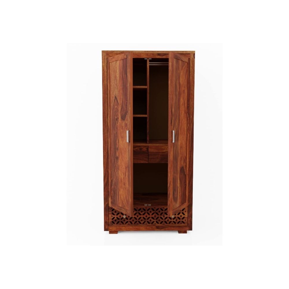Aaram By Zebrs Furniture Sheesham Wood Wardrobe with 2 Door Storage Wooden Multipurpose Almirah for Home Living Room Hall - Natural Finish