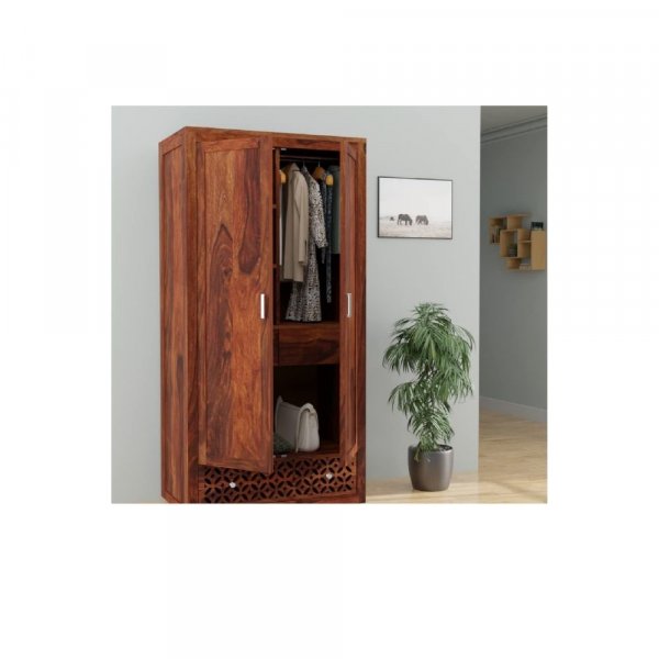 Aaram By Zebrs Furniture Sheesham Wood Wardrobe with 2 Door Storage Wooden Multipurpose Almirah for Home Living Room Hall - Natural Finish