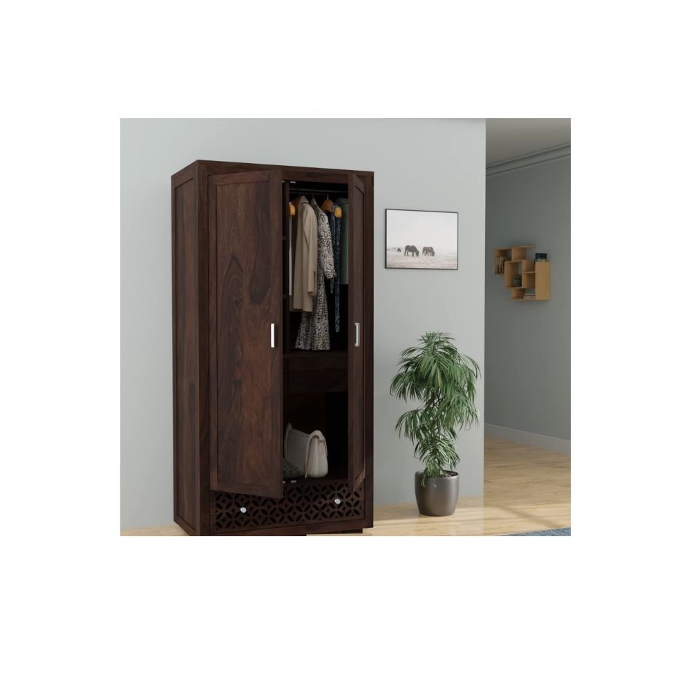 Aaram By Zebrs Furniture Sheesham Wood Wardrobe with 2 Door Storage Wooden Multipurpose Almirah for Home Living Room Hall - Walnut Finish