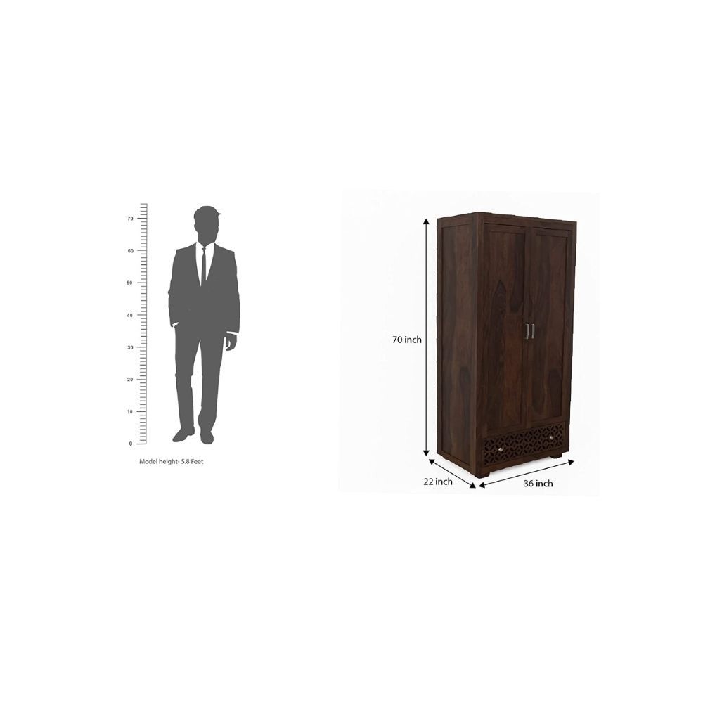 Aaram By Zebrs Furniture Sheesham Wood Wardrobe with 2 Door Storage Wooden Multipurpose Almirah for Home Living Room Hall - Walnut Finish