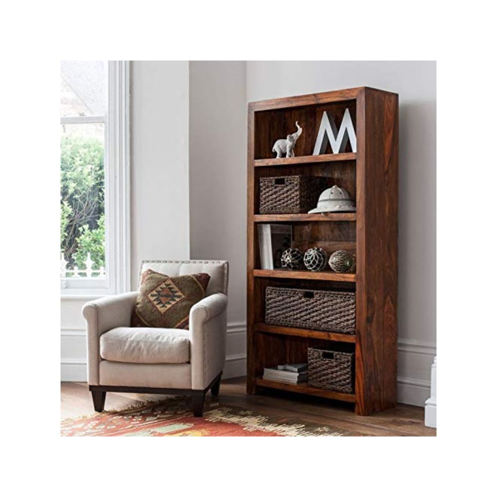 Aaram By Zebrs Furniture Sheesham Wooden Book Shelves with Book Racks Storage for Living Room, Home & Office (Natural Teak)