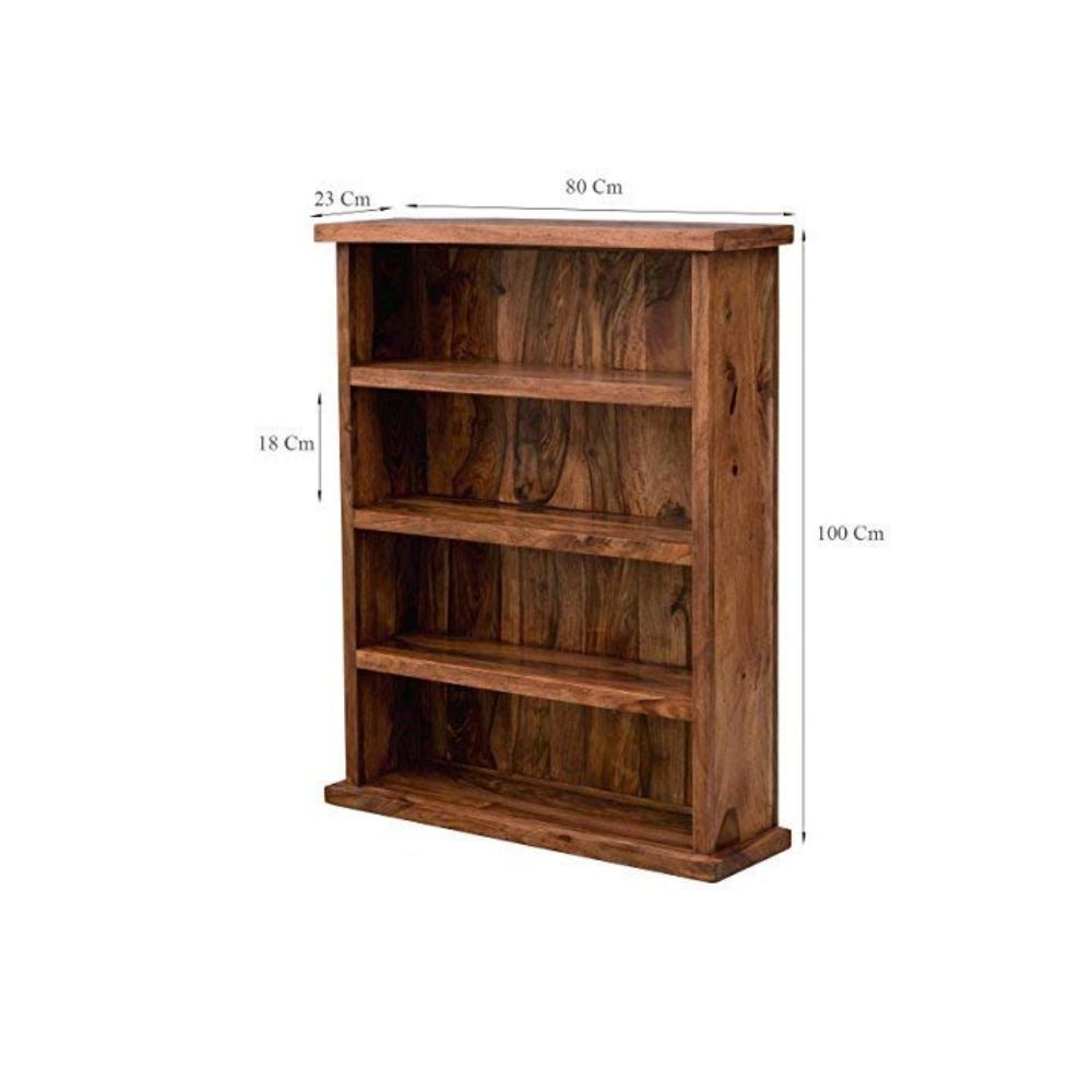 Aaram By Zebrs Furniture Solid Sheesham Wood Book Shelf with Book Racks Storage for Living Room, Home & Office-Natural Teak