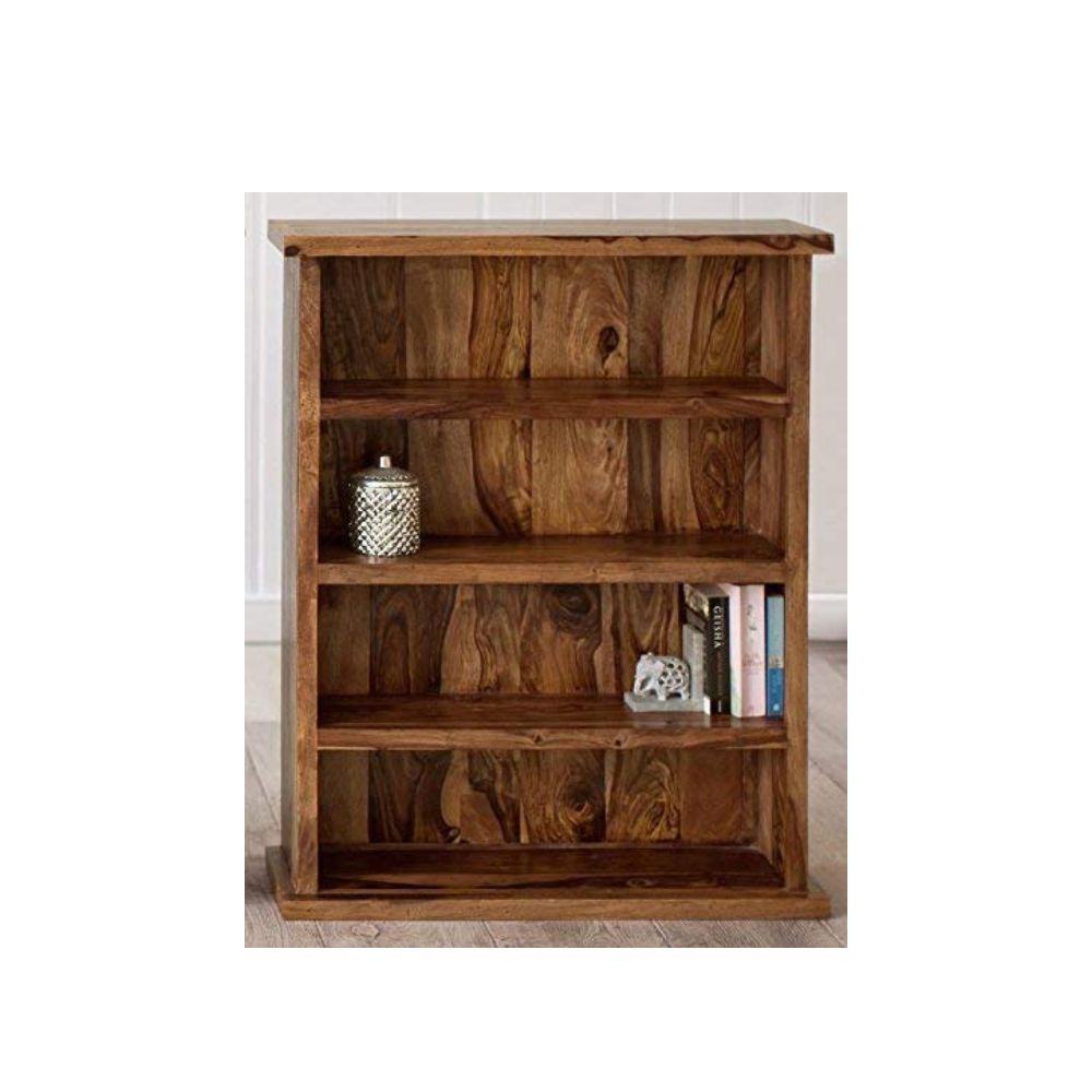 Aaram By Zebrs Furniture Solid Sheesham Wood Book Shelf with Book Racks Storage for Living Room, Home & Office-Natural Teak