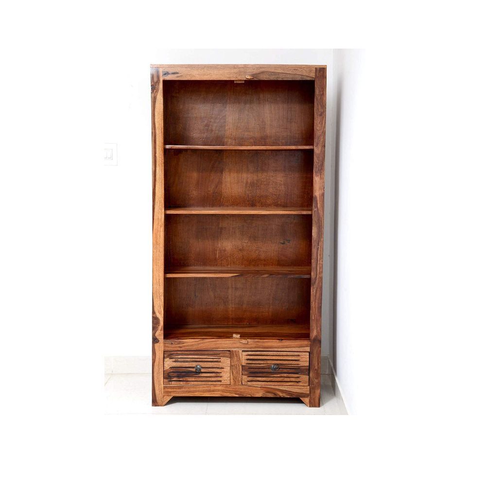 Aaram By Zebrs Furniture Solid Sheesham Wooden Book Shelf  with Book Racks & Cabinet Storage| for Living Room, Home & Office (Natural Finish)