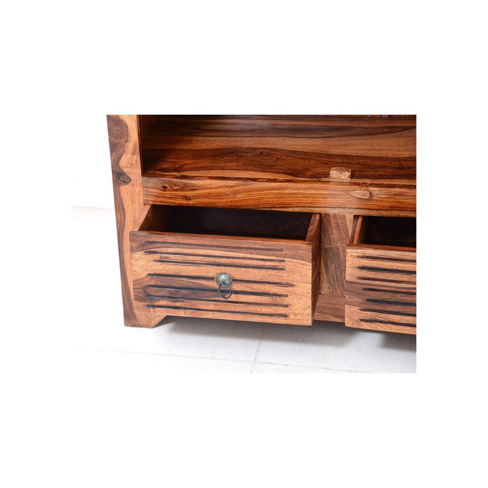 Aaram By Zebrs Furniture Solid Sheesham Wooden Book Shelf  with Book Racks & Cabinet Storage| for Living Room, Home & Office (Natural Finish)