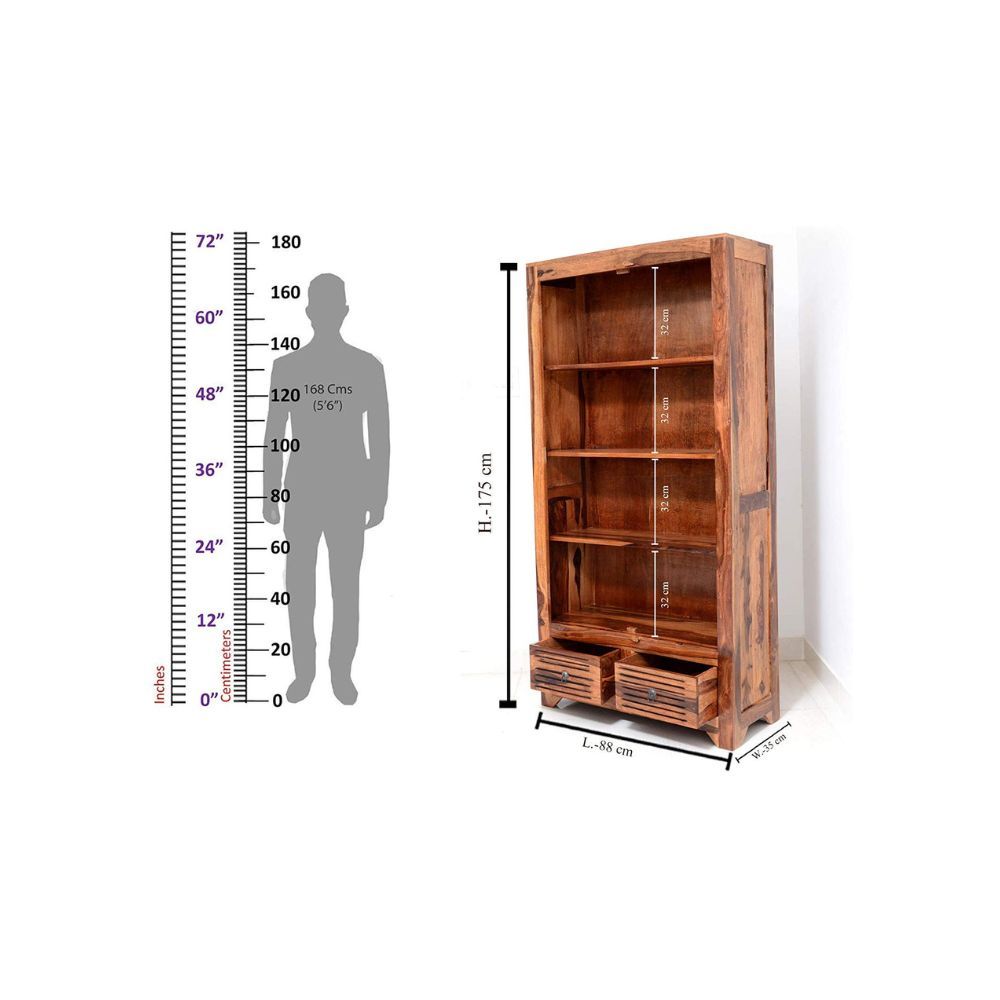 Aaram By Zebrs Furniture Solid Sheesham Wooden Book Shelf  with Book Racks & Cabinet Storage| for Living Room, Home & Office (Natural Finish)
