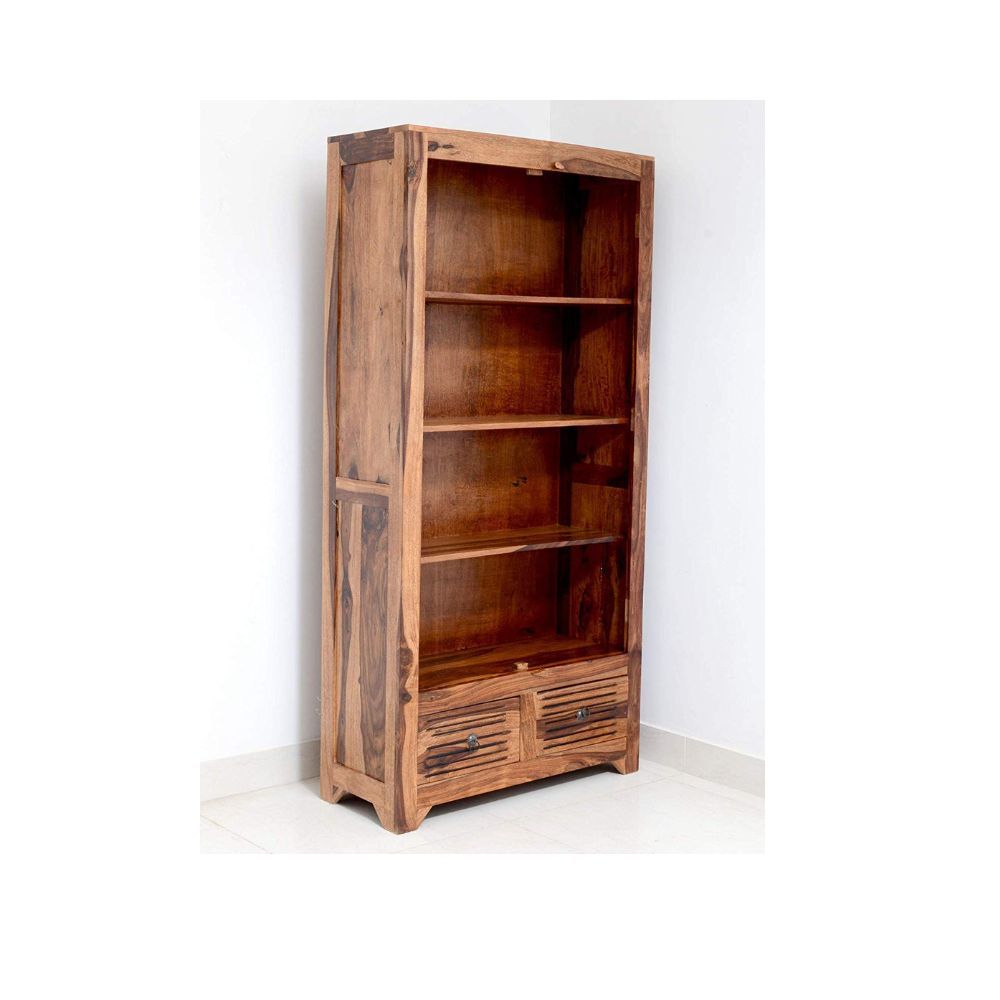 Aaram By Zebrs Furniture Solid Sheesham Wooden Book Shelf  with Book Racks & Cabinet Storage| for Living Room, Home & Office (Natural Finish)