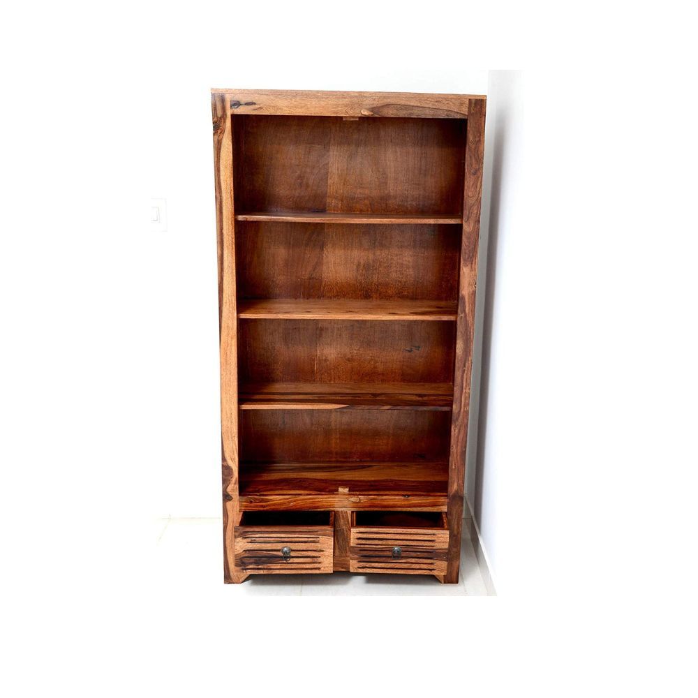 Aaram By Zebrs Furniture Solid Sheesham Wooden Book Shelf  with Book Racks & Cabinet Storage| for Living Room, Home & Office (Natural Finish)