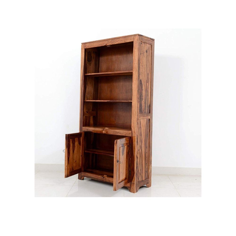 Aaram By Zebrs Furniture Solid Sheesham Wooden Book Shelf |Book Shelves with Book Racks & Cabinet Storage| for Living Room, Home & Office (Natural Finish)