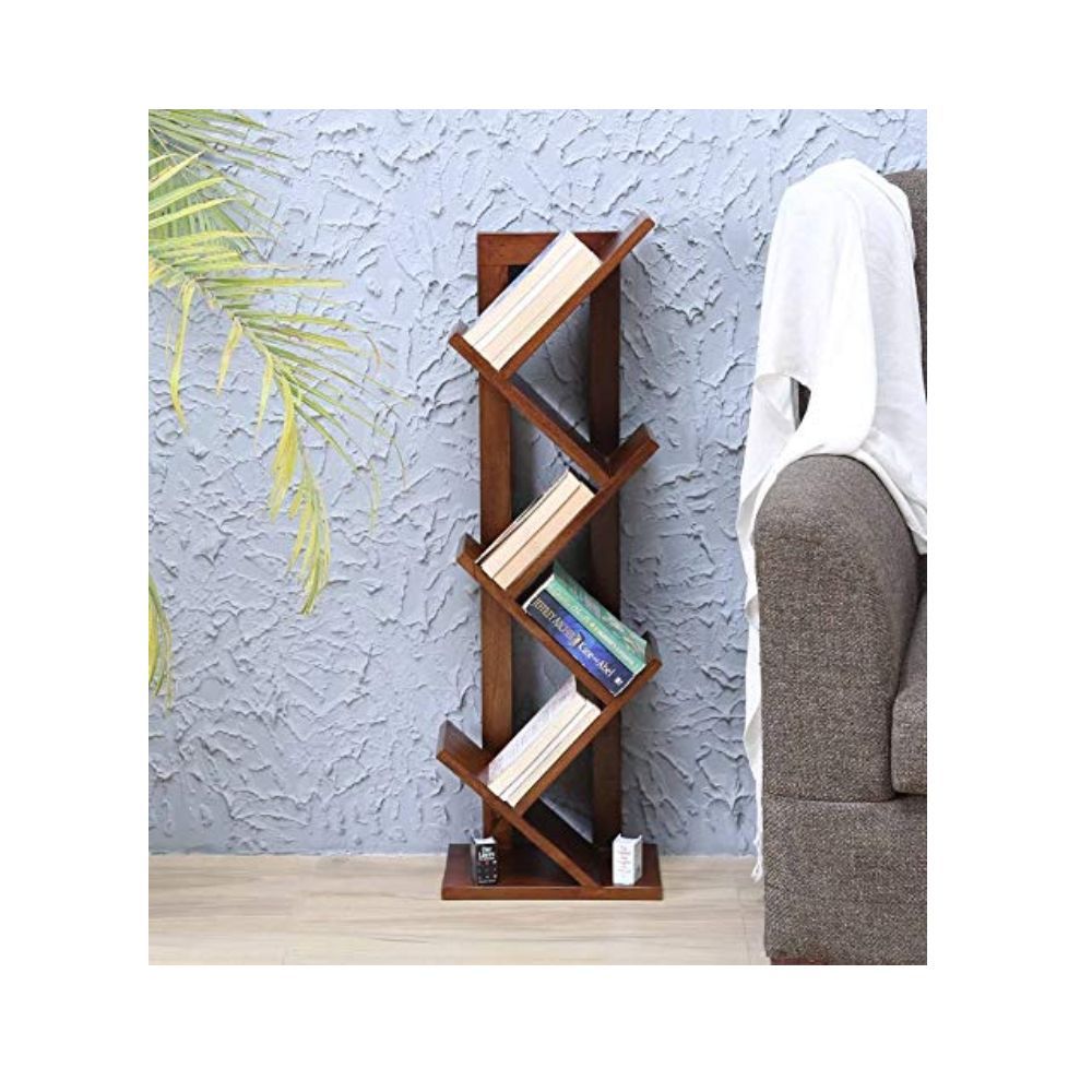 Aaram By Zebrs Furniture Solid Sheesham Wooden Book Shelf with Book Racks Storage for Living Room, Home & Office (Natural Teak)