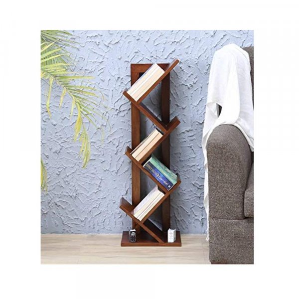 Aaram By Zebrs Furniture Solid Sheesham Wooden Book Shelf with Book Racks Storage for Living Room, Home &amp; Office (Natural Teak)