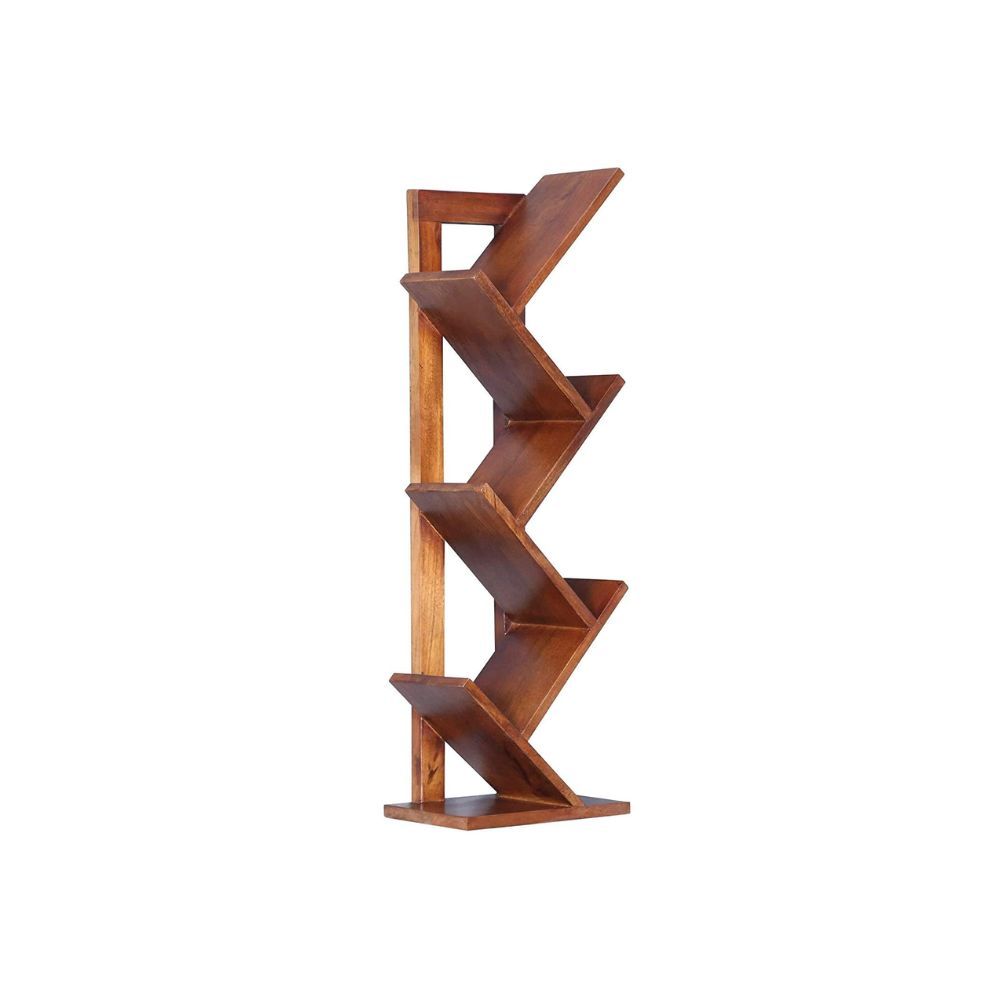 Aaram By Zebrs Furniture Solid Sheesham Wooden Book Shelf with Book Racks Storage for Living Room, Home & Office (Natural Teak)