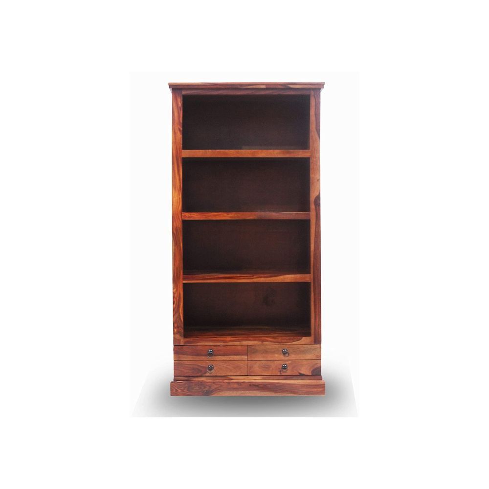 Aaram By Zebrs Furniture Solid Sheesham Wooden Book Shelf with Rack | Book Shelf with Set of 4 Drawers Storage (Natural Teak)