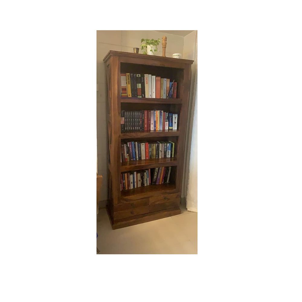 Aaram By Zebrs Furniture Solid Sheesham Wooden Book Shelf with Rack | Book Shelf with Set of 4 Drawers Storage (Natural Teak)