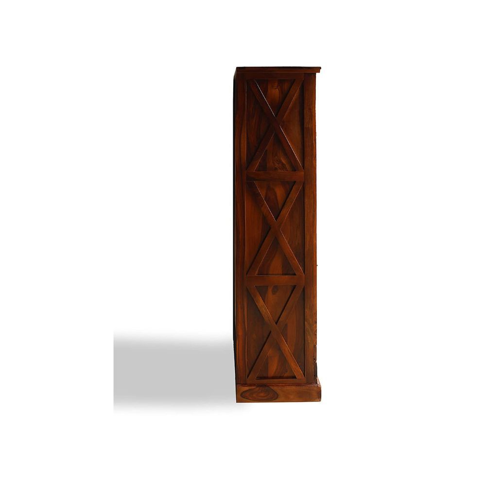 Aaram By Zebrs Furniture Solid Sheesham Wooden Book Shelf with Rack | Book Shelf with Set of 4 Drawers Storage (Natural Teak)