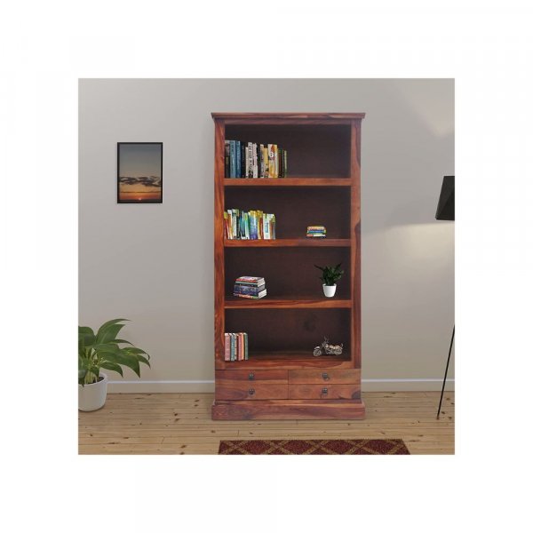 Aaram By Zebrs Furniture Solid Sheesham Wooden Book Shelf with Rack | Book Shelf with Set of 4 Drawers Storage (Natural Teak)