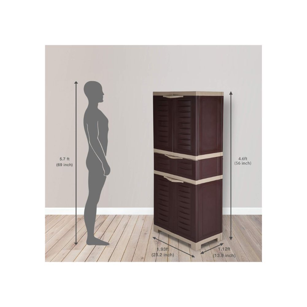Aaram By Zebrs Fusion-2 MDR 1 Plastic Cupboard/Cabinet Globus Brown/Dark Beige,4 Doors