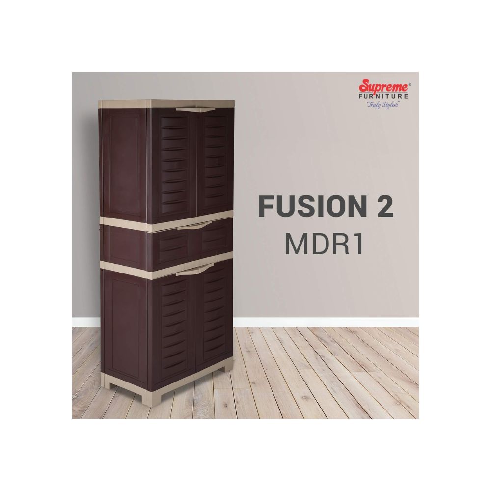 Aaram By Zebrs Fusion-2 MDR 1 Plastic Cupboard/Cabinet Globus Brown/Dark Beige,4 Doors