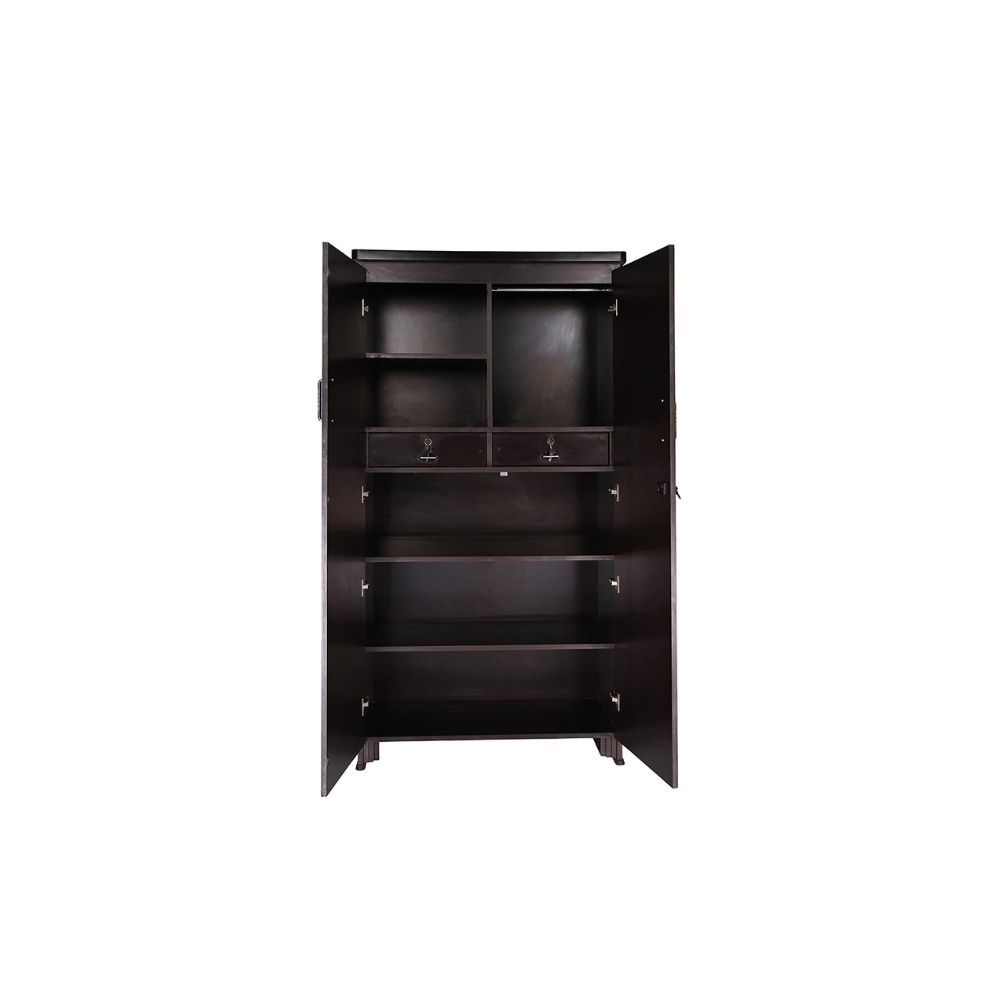 Aaram By Zebrs Hudson Mark Multipurpose Storage Wooden Almirah Cabinet Wardrobe With Mirror, Drawers & 2 Doors-Dark Walnut Color