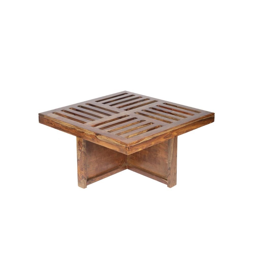 Aaram By Zebrs Modern Furniture Sheesham Indian Rosewood Square Coffee Table | Center Table with 4 Stools, Four Seater Coffee Table- Natural Finish