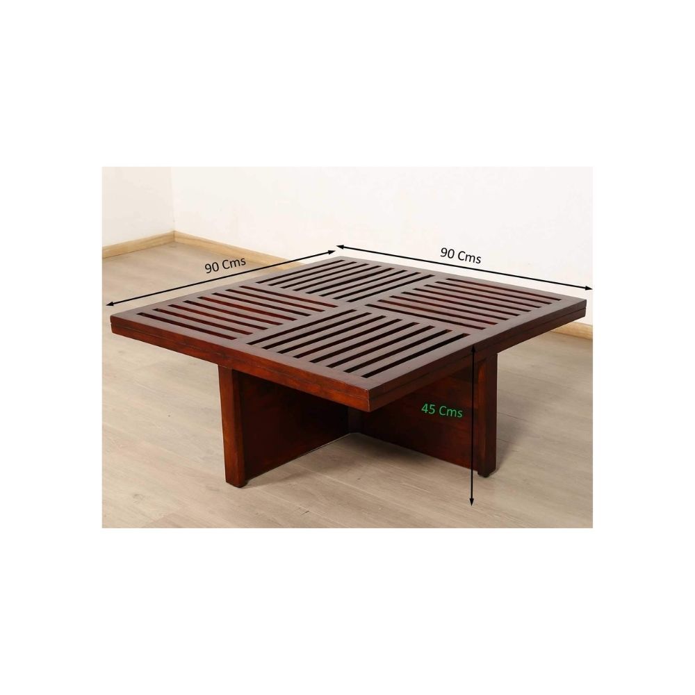 Aaram By Zebrs Modern Furniture Sheesham Indian Rosewood Square Coffee Table | Center Table with 4 Stools, Four Seater Coffee Table- Natural Finish