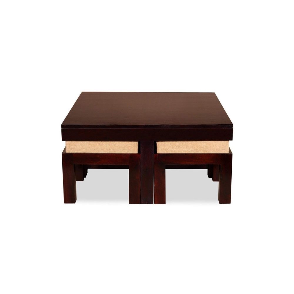 Aaram By Zebrs Modern Furniture Sheesham Indian Rosewood Square Coffee Table | Center Table with 4 Stools, Four Seater Coffee Table