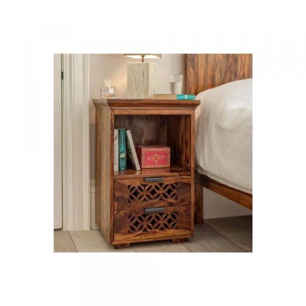 Aaram By Zebrs Modern Furniture Sheesham Rosewood Bedside Table with 2 Drawers &amp; Shelf Storage for Bedroom, Livingroom, Hotelroom | SideEnd Table