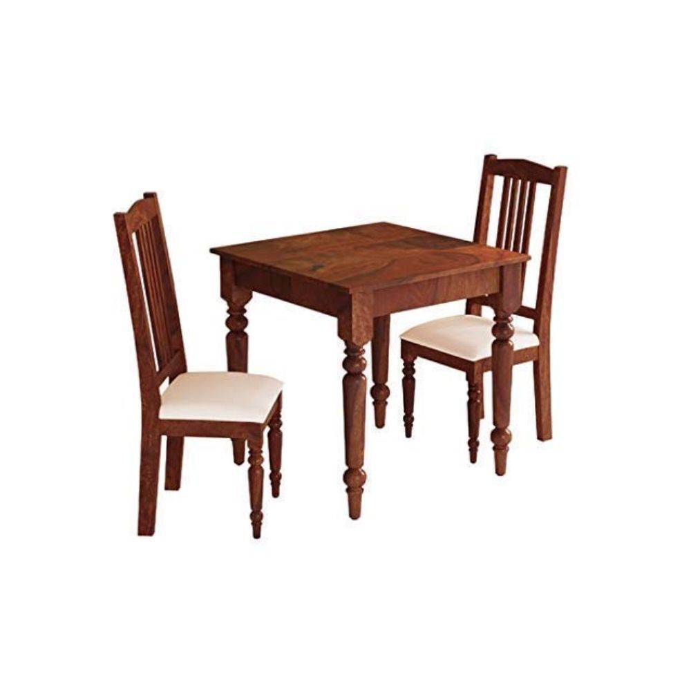 Aaram By Zebrs Modern Furniture Sheesham Wood 2 Seater Dining Table Set/Wooden Dining Room Set |Dining Table with 2 Cushion Chairs Furniture for Living Room  (Natural Teak)
