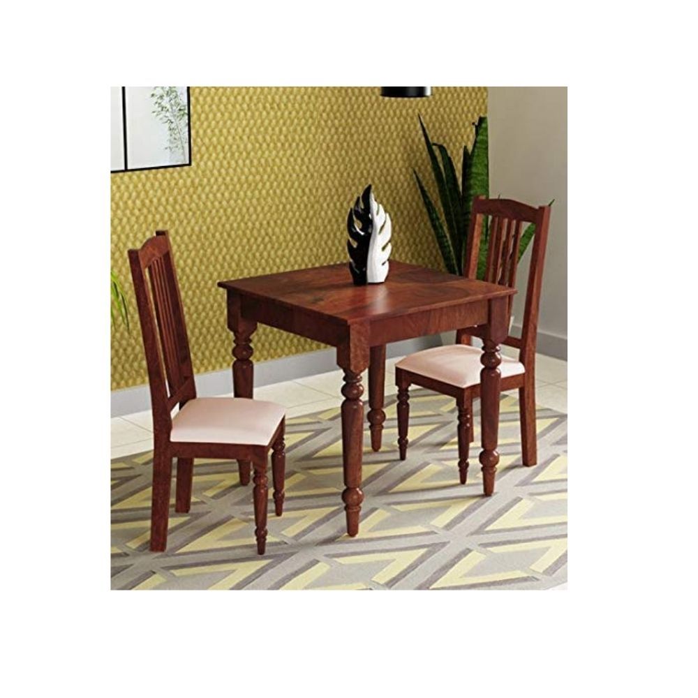 Aaram By Zebrs Modern Furniture Sheesham Wood 2 Seater Dining Table Set/Wooden Dining Room Set |Dining Table with 2 Cushion Chairs Furniture for Living Room  (Natural Teak)