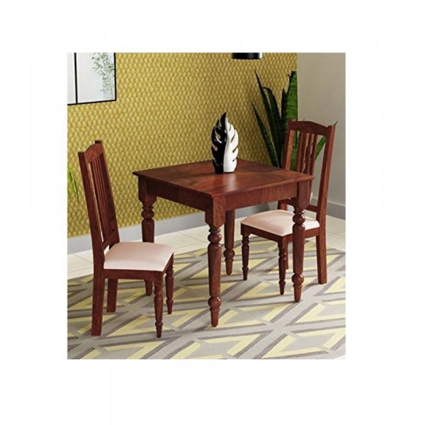 Aaram By Zebrs Modern Furniture Sheesham Wood 2 Seater Dining Table Set/Wooden Dining Room Set |Dining Table with 2 Cushion Chairs Furniture for Living Room  (Natural Teak)