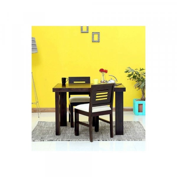 Aaram By Zebrs Modern Furniture Sheesham Wood 2 Seater Dining Table Set/Wooden Dining Room Set |Dining Table with 2 Cushion Chairs Furniture for Living Room Home | (Walnut)