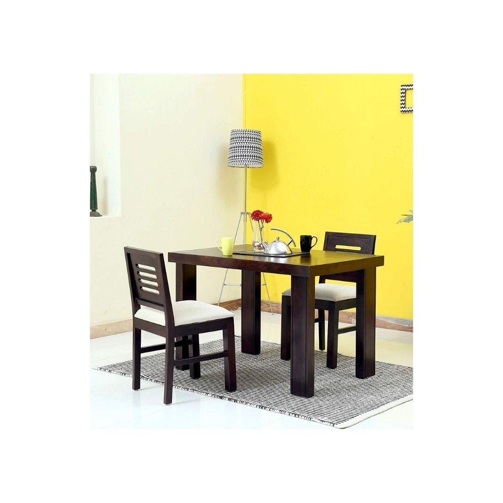 Aaram By Zebrs Modern Furniture Sheesham Wood 2 Seater Dining Table Set/Wooden Dining Room Set |Dining Table with 2 Cushion Chairs Furniture for Living Room Home | (Walnut)