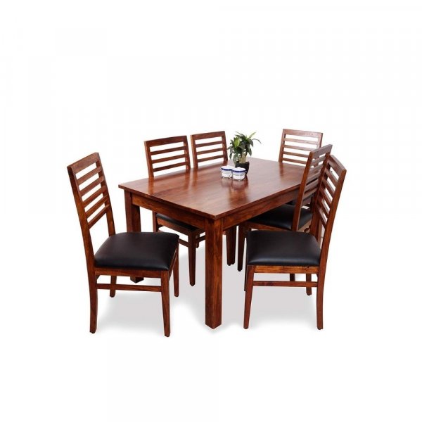 Aaram By Zebrs Modern Furniture Sheesham Wood 6 Seater Dining Table Set Dining Table with 6 Cushion Chairs for Dining Room Home (Mahogany)