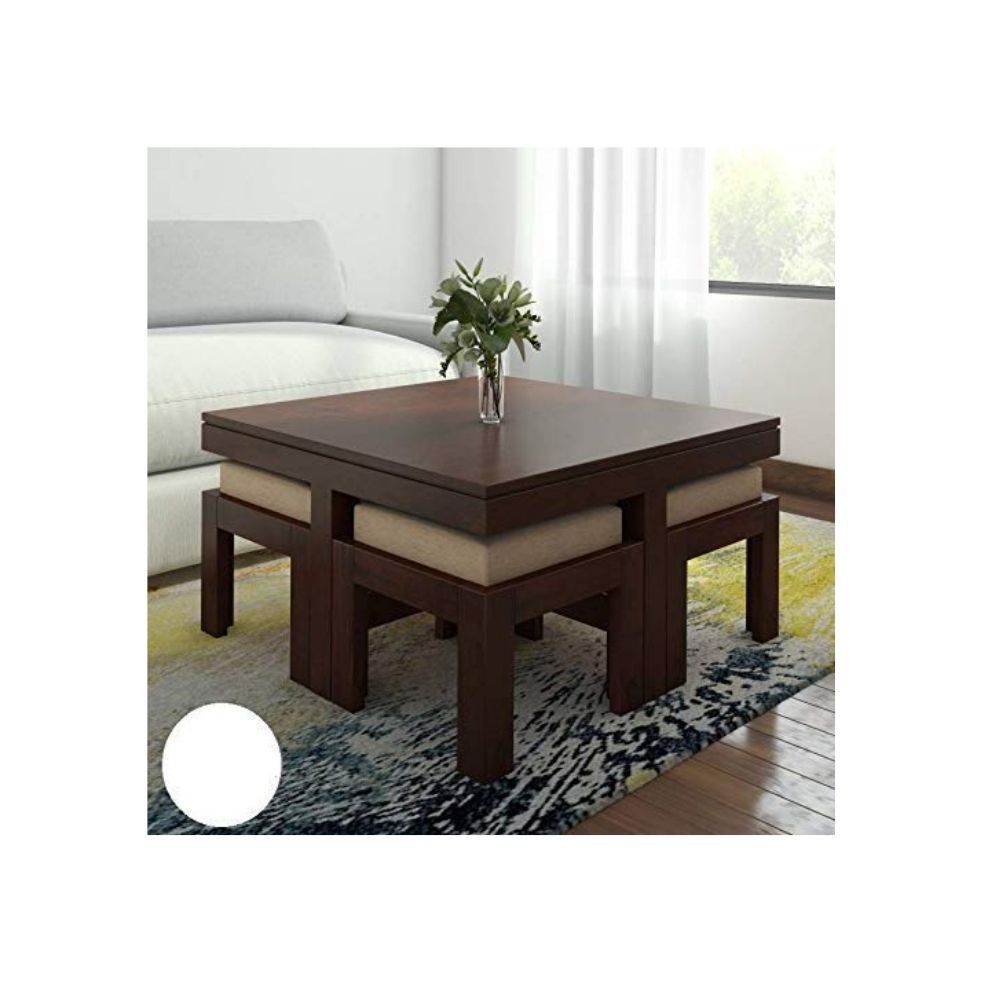 Aaram By Zebrs Modern Furniture Sheesham Wood Coffee Table Set | Center Table with 4 Stools, Four Seater Coffee Table Set (Mahogany)