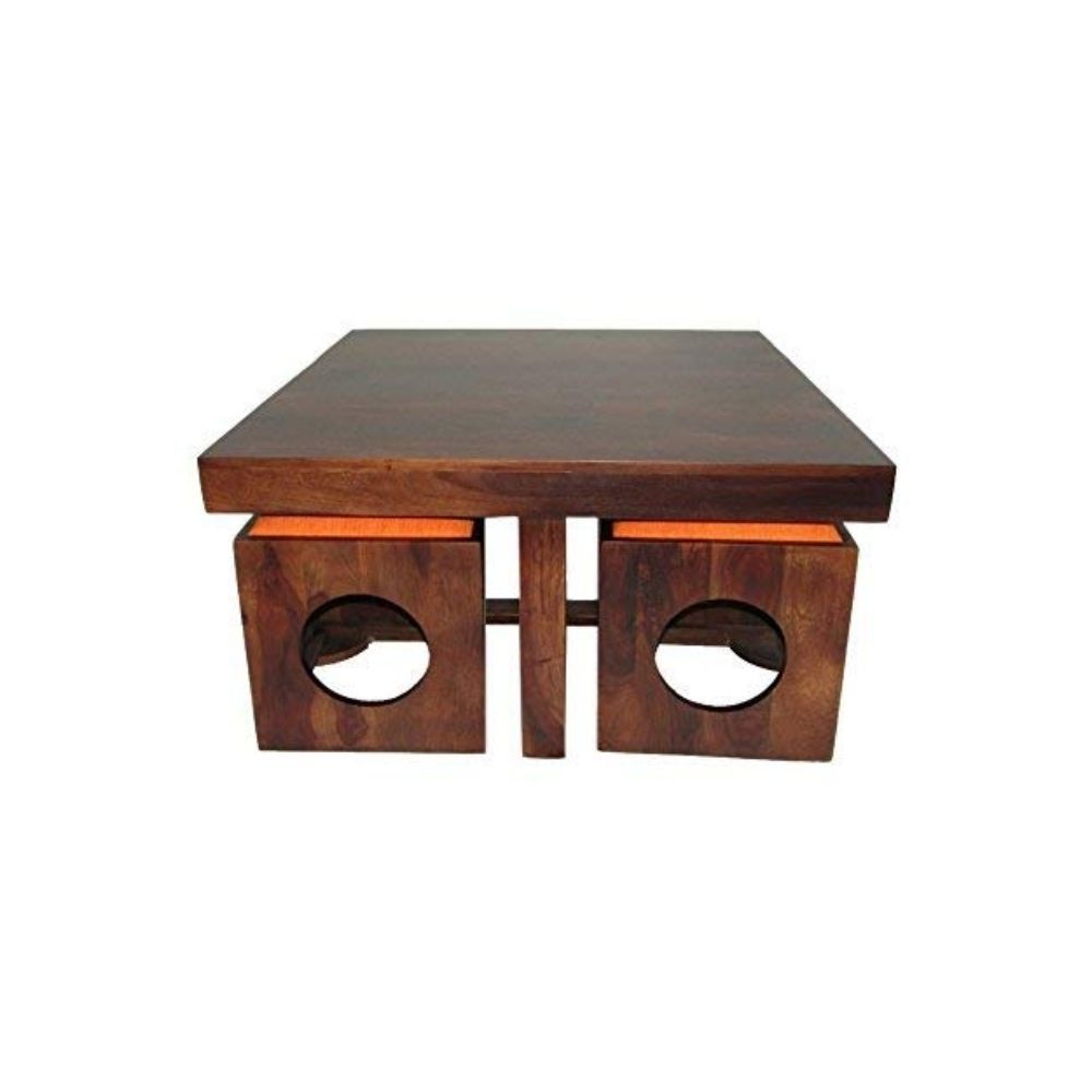 Aaram By Zebrs Modern Furniture Sheesham Wood Coffee Table Set | Center Table with 4 Stools, Four Seater Coffee Table Set |Natural Teak