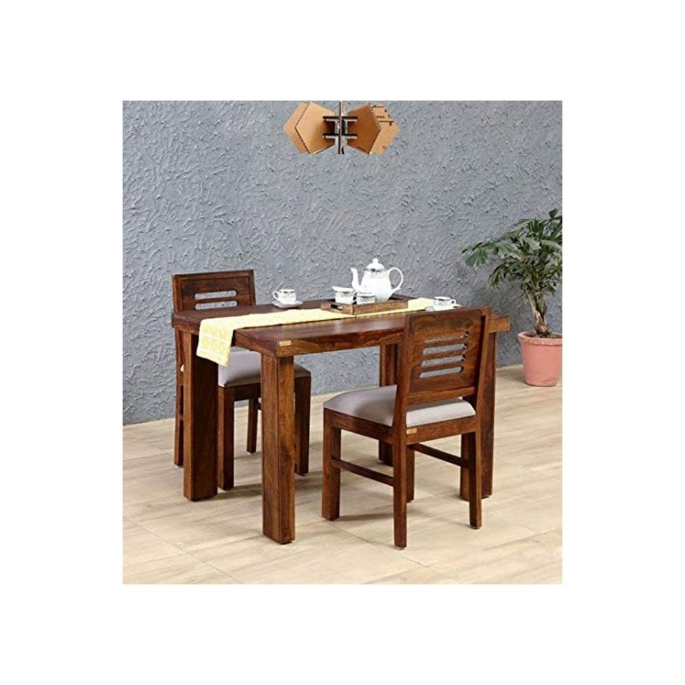 Aaram By Zebrs Modern Furniture Sheesham Wood Dining Table 2 Seater | Wooden Dining Room Furniture | 2 Chairs with Cushion | for Living Room Home Hall Hotel Dinner Restaurant (Natural Teak)