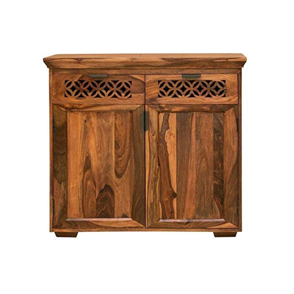 Aaram By Zebrs Modern Furniture Sheesham Wood Sideboard Cabinet with 2 Drawers & 1 Cabinet Storage for Home, Hotel & Living Room, (Natural Finish)