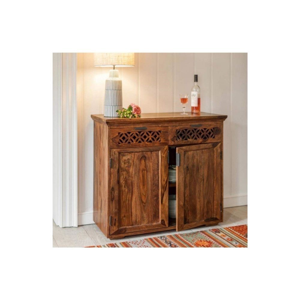 Aaram By Zebrs Modern Furniture Sheesham Wood Sideboard Cabinet with 2 Drawers & 1 Cabinet Storage for Home, Hotel & Living Room, (Natural Finish)