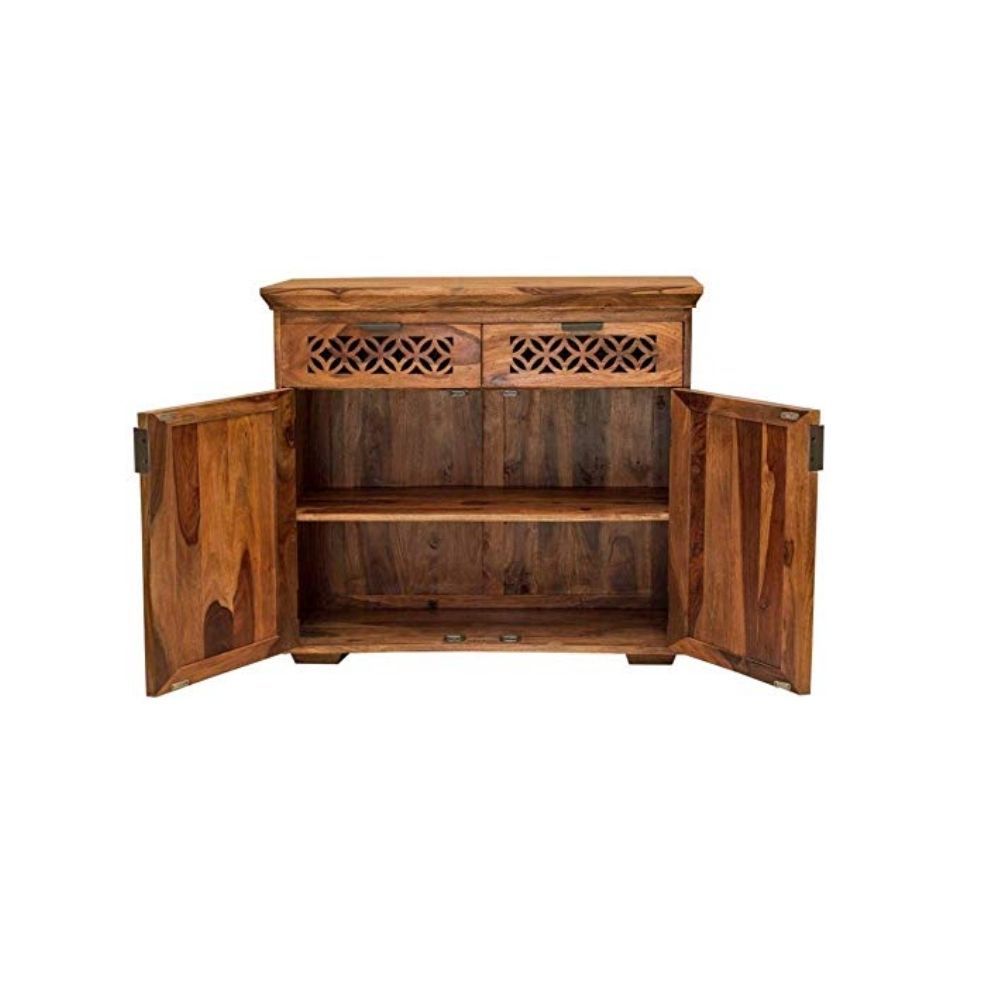 Aaram By Zebrs Modern Furniture Sheesham Wood Sideboard Cabinet with 2 Drawers & 1 Cabinet Storage for Home, Hotel & Living Room, (Natural Finish)