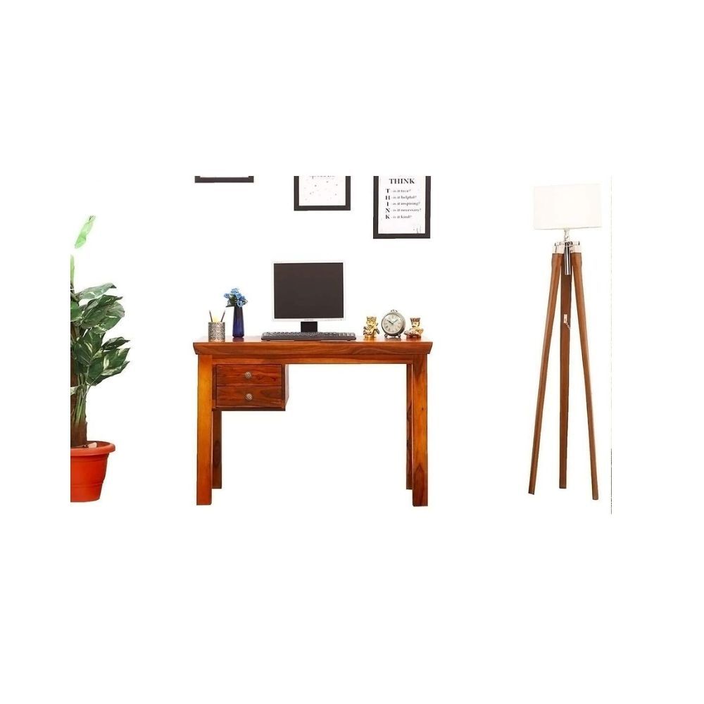 Aaram By Zebrs Modern Furniture Sheesham Wood Study Table with Chair | Study Table with 2 Drawers Storage | for Home Writing Office Desk Computer Table, Laptop Desk (Honey Finish)