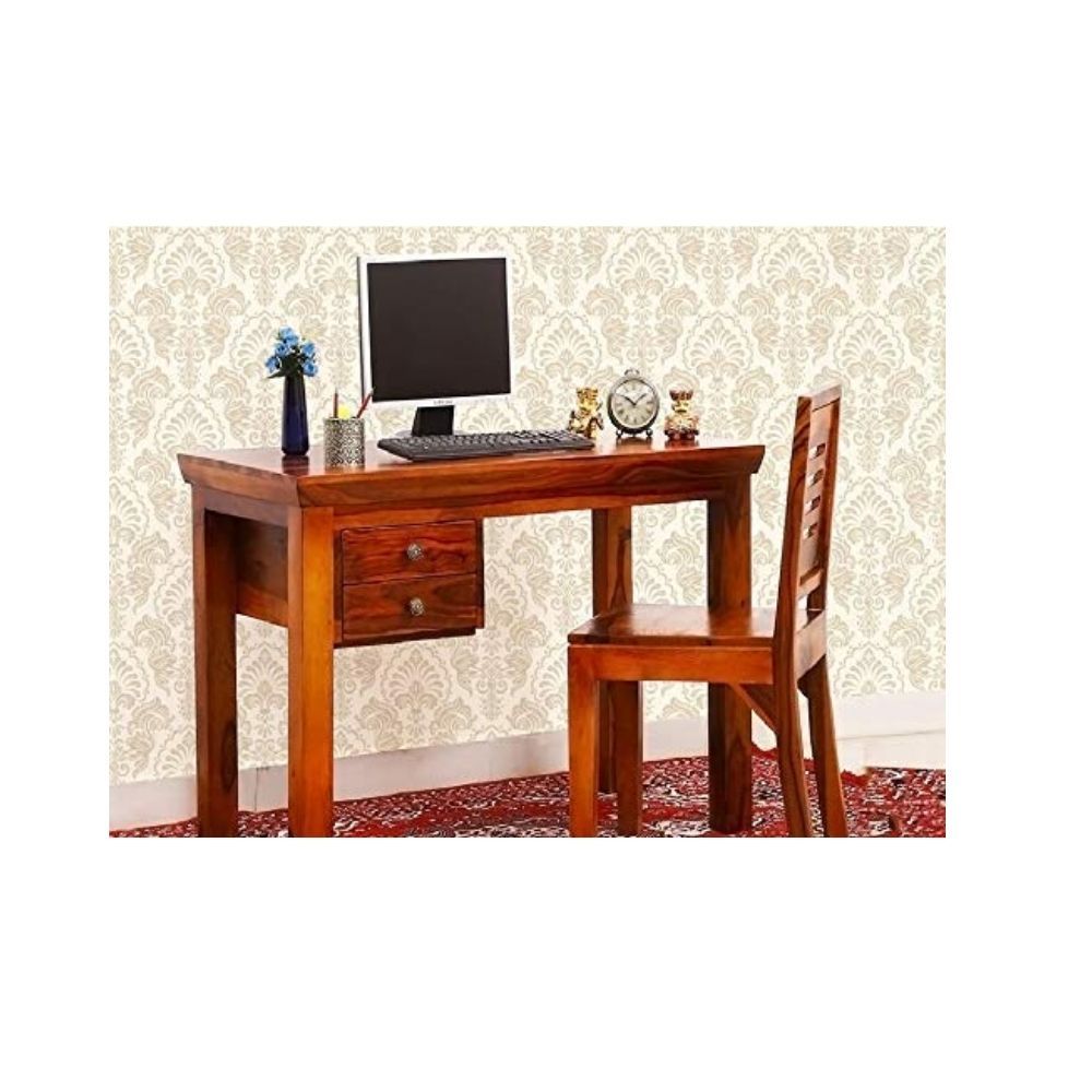 Aaram By Zebrs Modern Furniture Sheesham Wood Study Table with Chair | Study Table with 2 Drawers Storage | for Home Writing Office Desk Computer Table, Laptop Desk (Honey Finish)