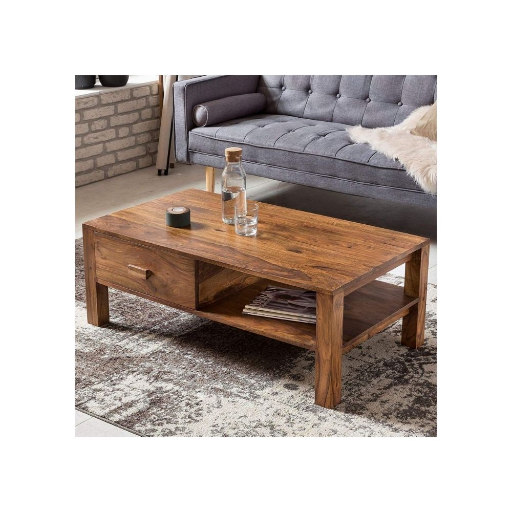 Aaram By Zebrs Modern Furniture Sheesham Wooden Center Coffee Table with Drawer & Shelf Storage for Home Living Room | Wooden Coffee Table | Tea Table |Natural Finish