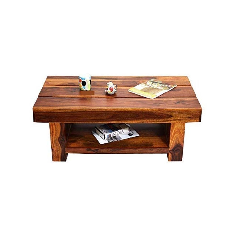 Aaram By Zebrs Modern Furniture Sheesham Wooden Center Coffee Table with Shelf Storage for Home Living Room (Honey Teak)