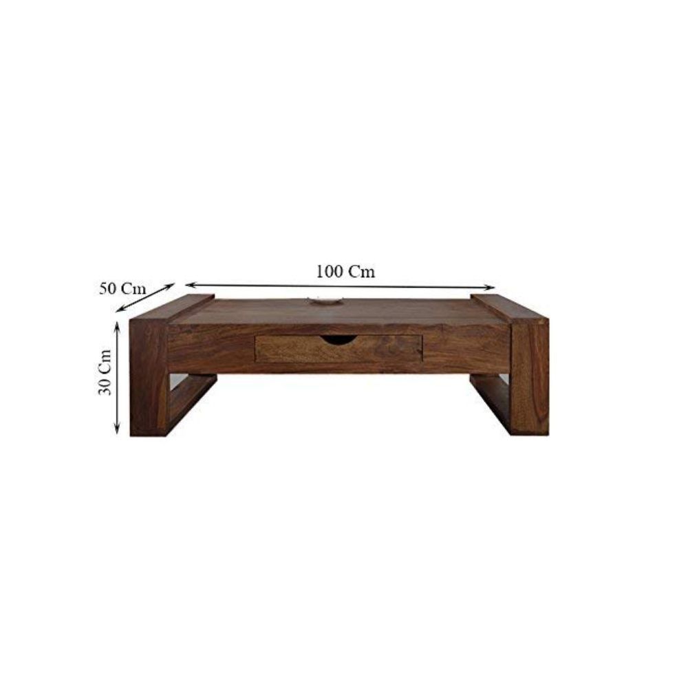 Aaram By Zebrs Modern Furniture Sheesham Wooden Center Table/Coffee Table with Drawer Storage for Home Living Room (Natural Teak)