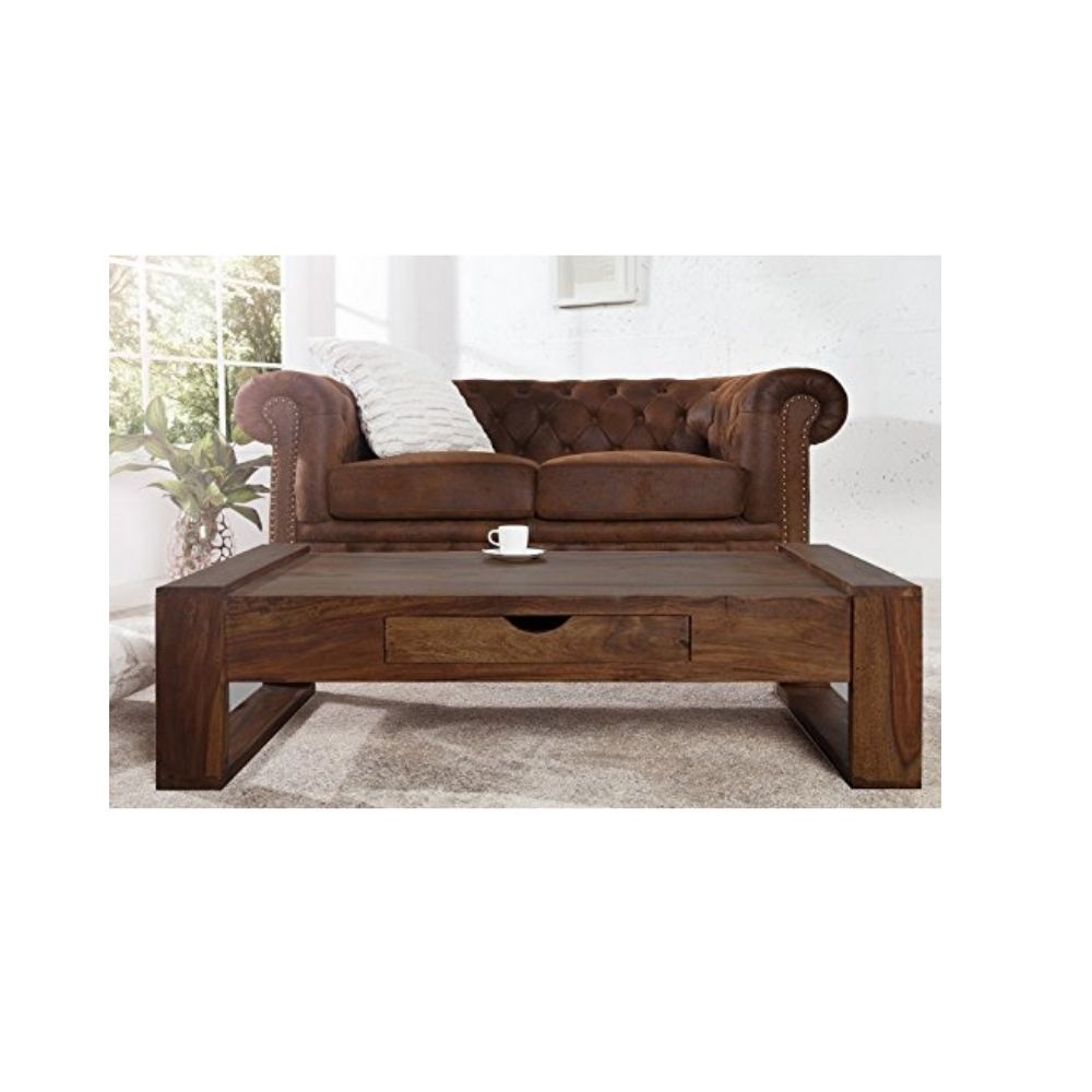 Aaram By Zebrs Modern Furniture Sheesham Wooden Center Table/Coffee Table with Drawer Storage for Home Living Room (Natural Teak)