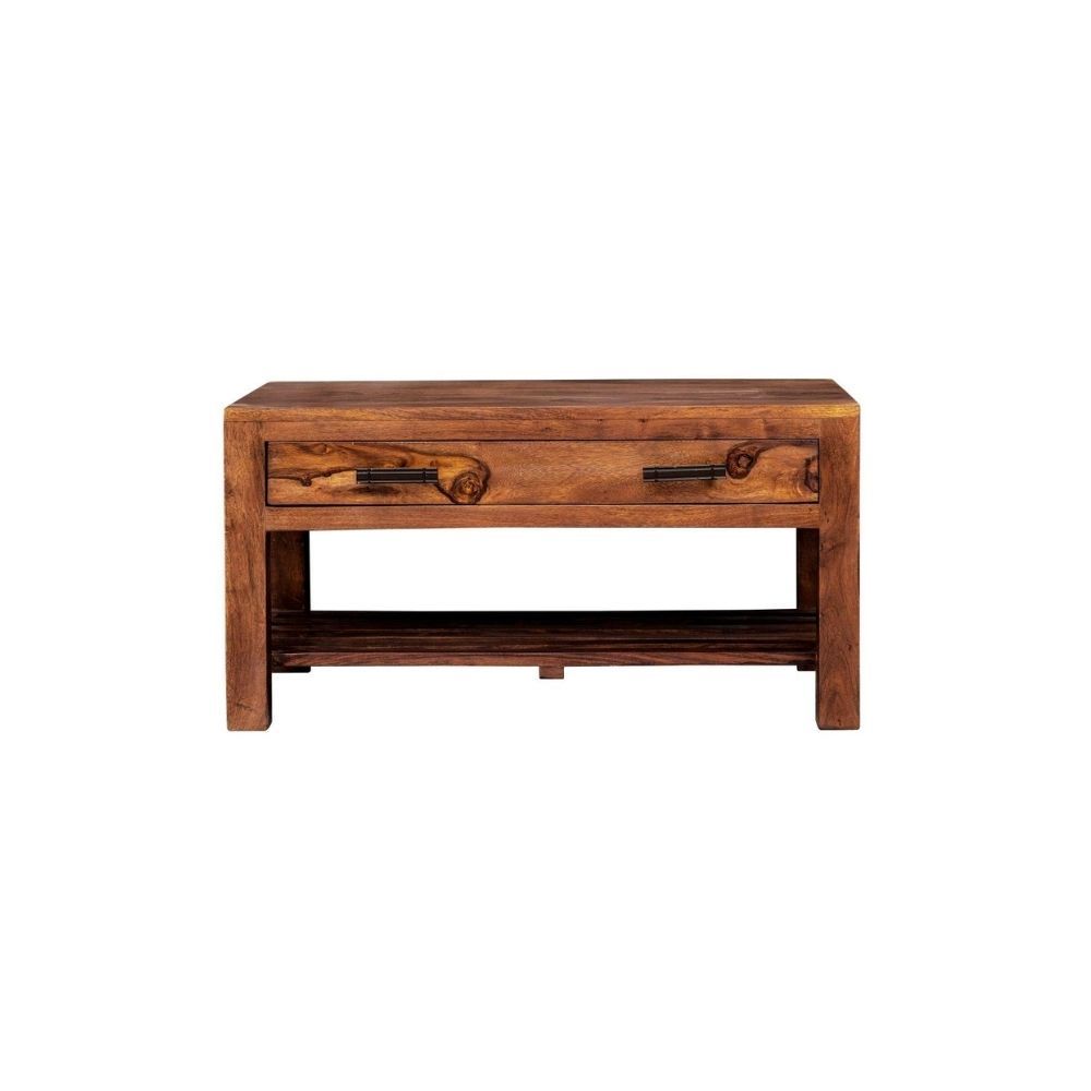 Aaram By Zebrs Modern Furniture Solid Indian Wood Center Table/Coffee Table/Tea Table with Drawer & Shelf Storage for Home Living Room (Natural Teak Finish)