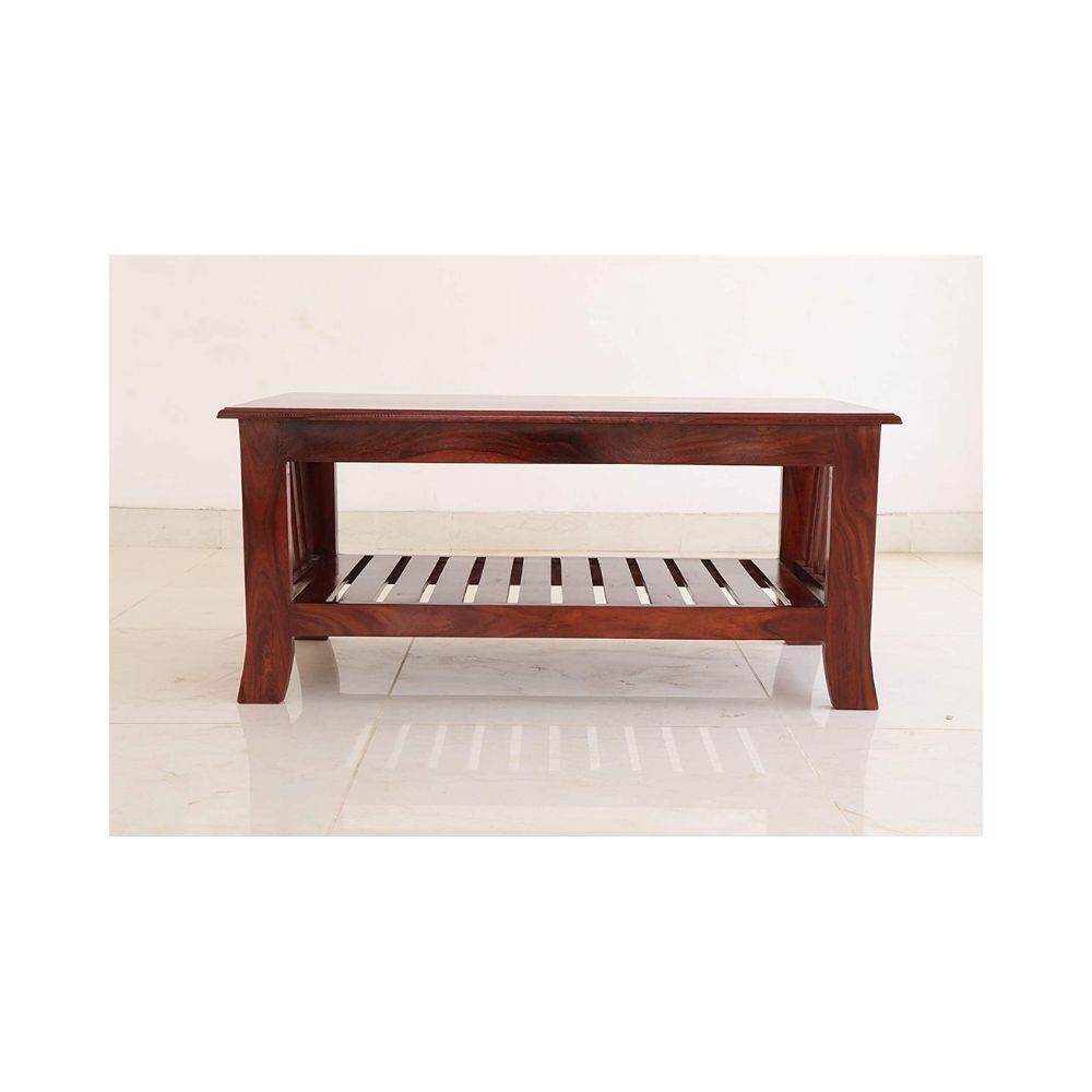 Aaram By Zebrs Modern Furniture Solid Sheesham Center Table/Coffee Table/Sidetable with Shelf Storage for Home Living Room (Mahogany)