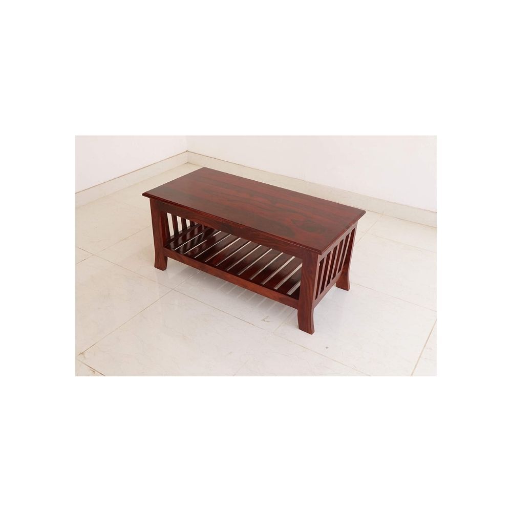 Aaram By Zebrs Modern Furniture Solid Sheesham Center Table/Coffee Table/Sidetable with Shelf Storage for Home Living Room (Mahogany)