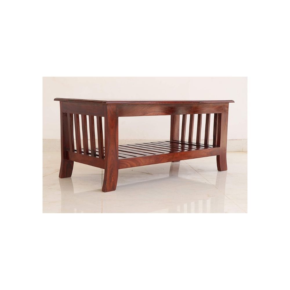 Aaram By Zebrs Modern Furniture Solid Sheesham Center Table/Coffee Table/Sidetable with Shelf Storage for Home Living Room (Mahogany)